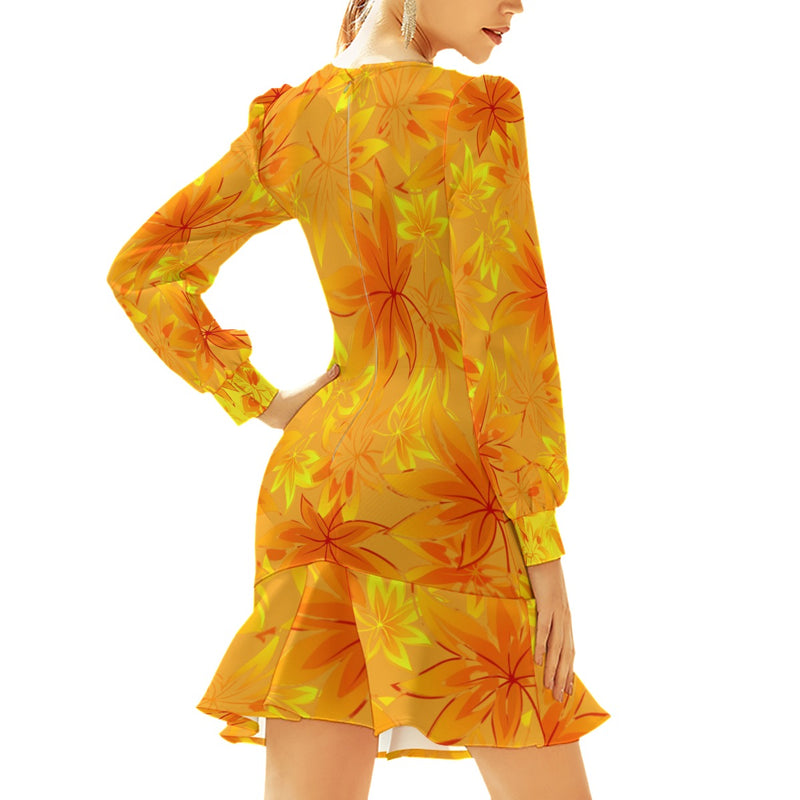ELEVATE YOUR STYLE WITH OUR ALL-OVER PRINT RUFFLE HEM SKINNY DRESS!